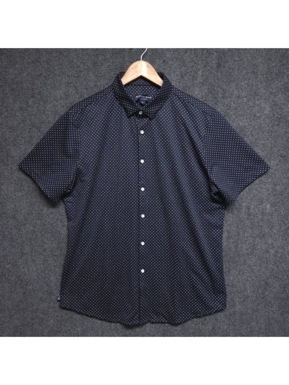 Mizzen + Main Halyard Shirt Mens Large Blue Polka Dots Trim Button Down Preppy